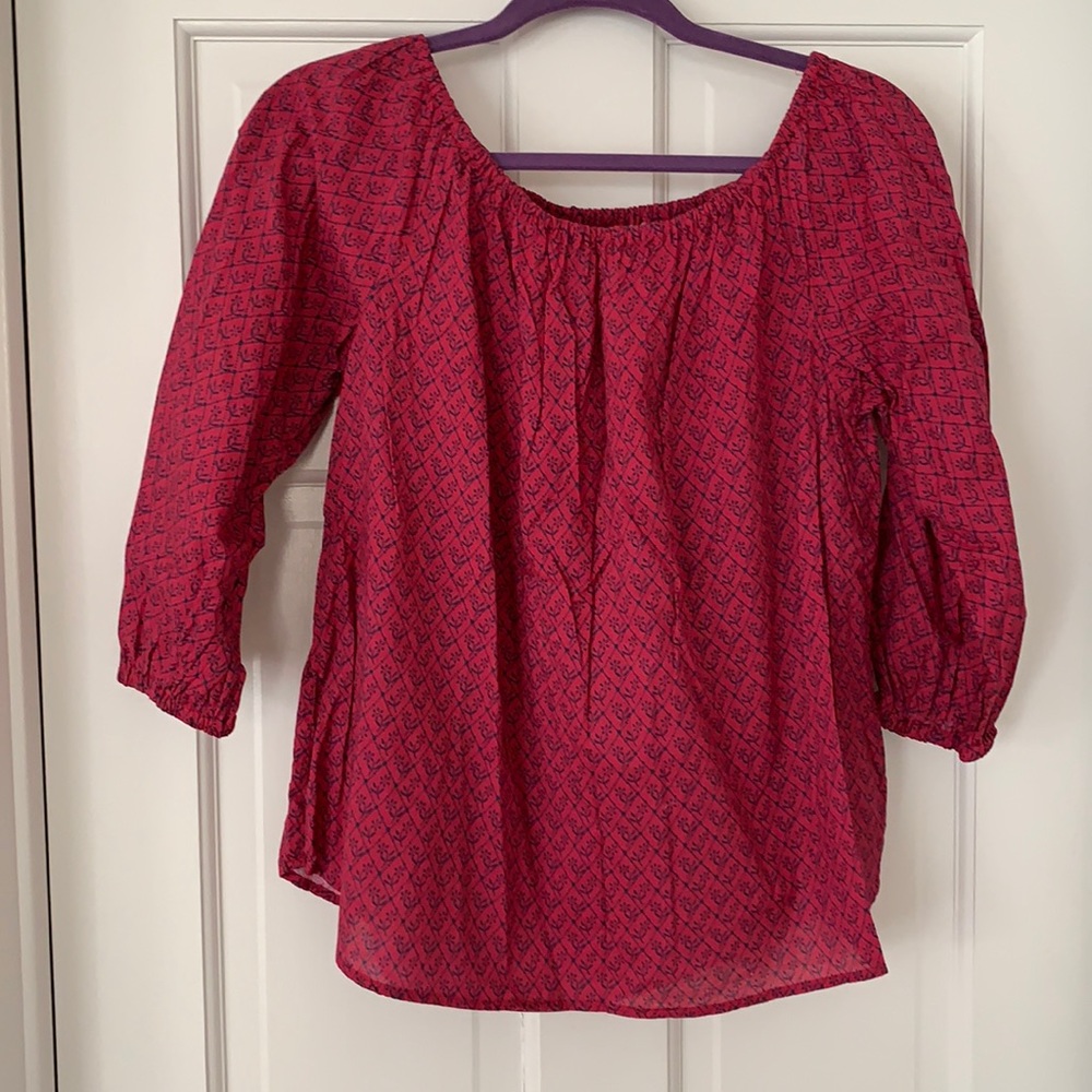 Anthropologie Maeve 3/4 Length Pink & Blue Floral Top, Size Large